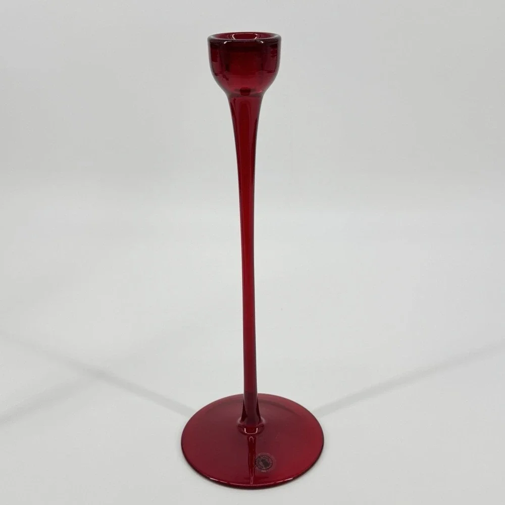 Vintage Ikea Blomster Candlestick Holders Ruby Red Glass 3 Taper Candle 90's
